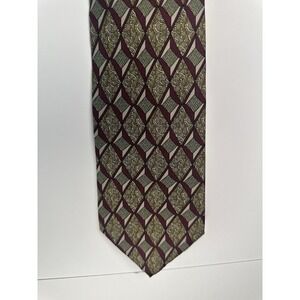 Claybrooke Pure Silk Men's Tie Geo Diamond And Scroll Made In USA Red Gold Blue